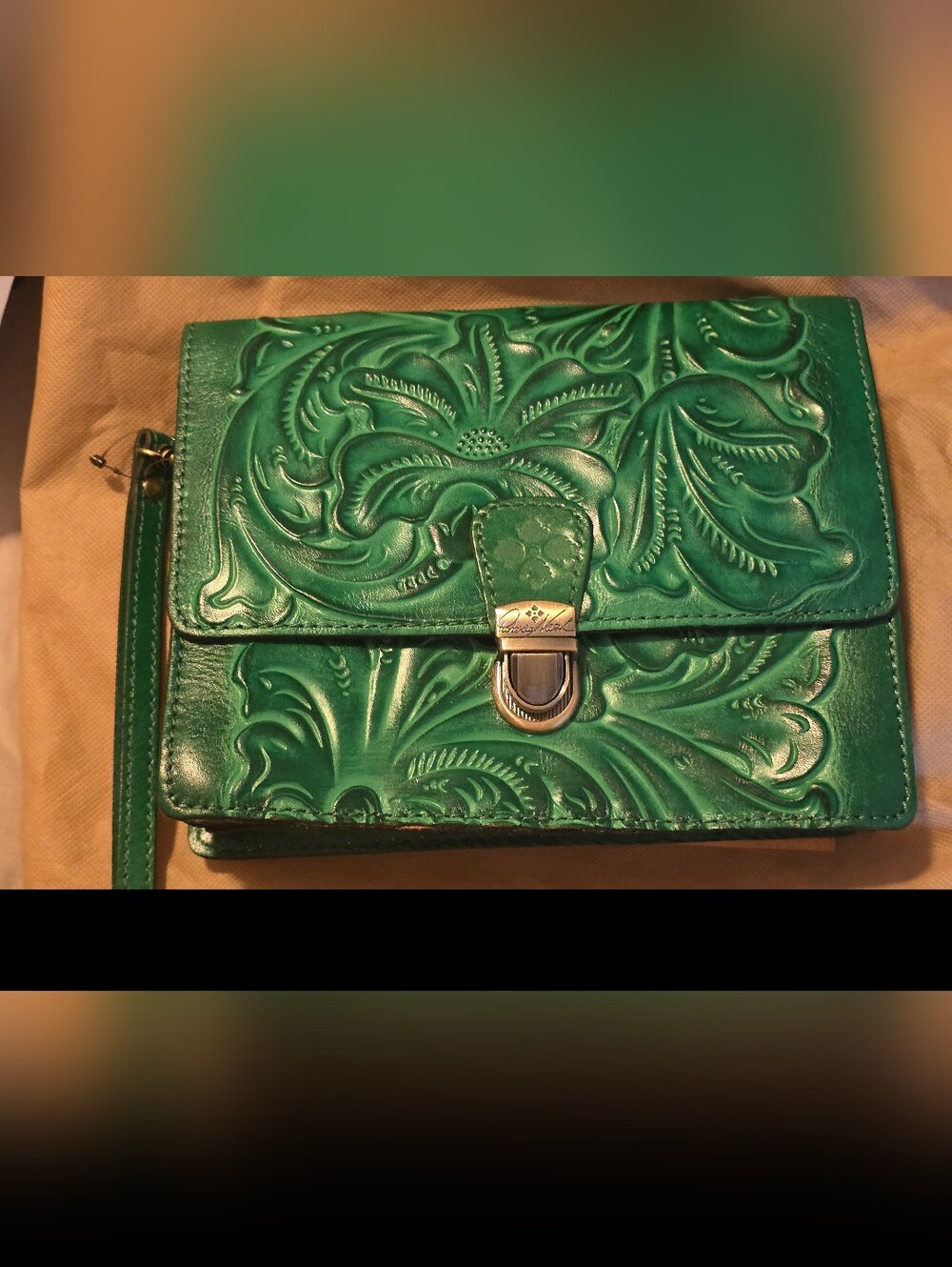 Patricia Nash Lanza Leather Crossbody Wallet Soft Green Tooled NWT